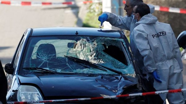 Police work at the site after a car drove into a crowd, in Mannheim, Germany, March 3, 2025. REUTERS