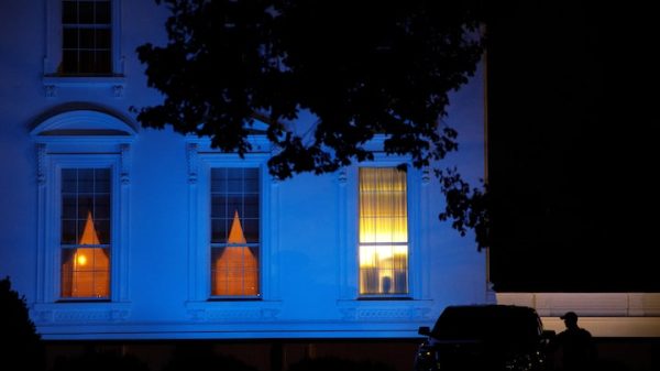 The White House's North Portico glows blue in honour of Autism Awareness Day in Washington, U.S. Photo: Reuters