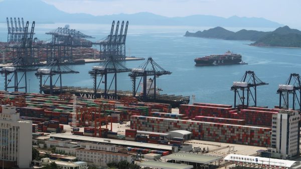 A container cargo ship is visible near Yantian Port in Shenzhen, Guangdong province, China. Photo: Reuters