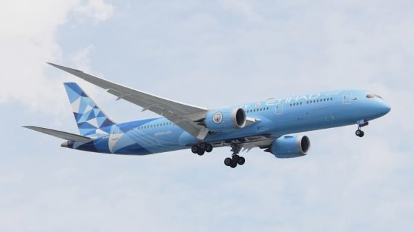 A Boeing 787 Dreamliner aircraft in flight