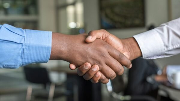 Bilateral cooperation handshake, illustrative image