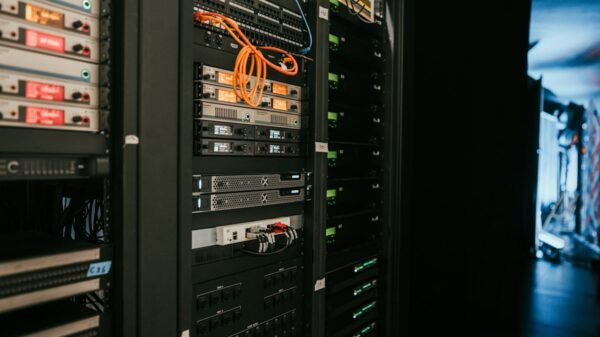 Illustrative photograph of cybersecurity server infrastructure; not the actual reported event