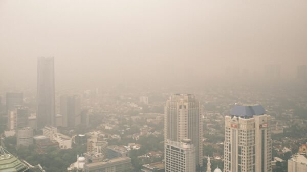 Haze obscuring a city skyline (illustrative)