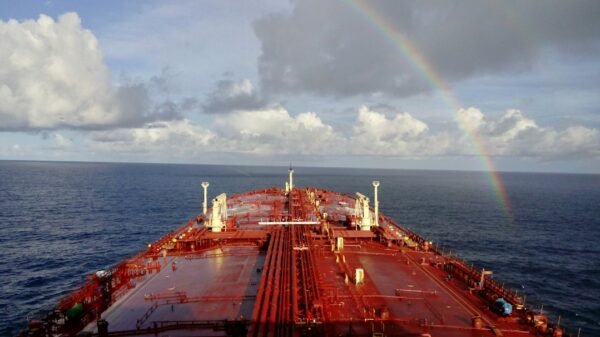 Commercial vessel at sea (illustrative)